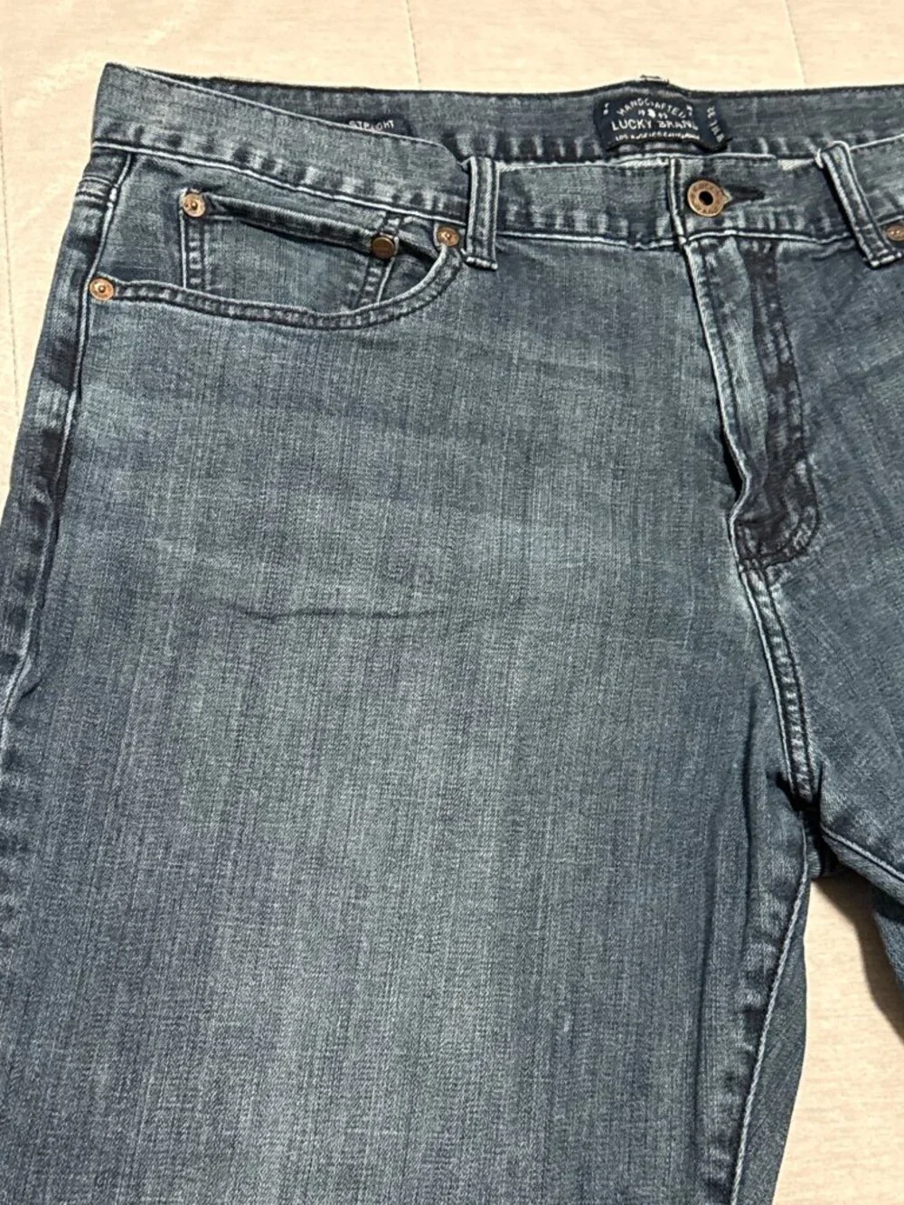 Lucky Brand 221 Original Straight Leg Denim Jeans Mens W38 L32 Dark Wash Zip Fly